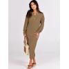 image:imageANRABESS Women Long Sleeve Button V Neck Oversized Casual Loose Fit Waffle Knit Fall Midi Sweater Dress 2025 Trendy OutfitsKhaki