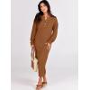 image:imageANRABESS Women Long Sleeve Button V Neck Oversized Casual Loose Fit Waffle Knit Fall Midi Sweater Dress 2025 Trendy OutfitsLight Khaki