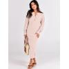 image:imageANRABESS Women Long Sleeve Button V Neck Oversized Casual Loose Fit Waffle Knit Fall Midi Sweater Dress 2025 Trendy OutfitsLight Pink