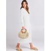 image:imageANRABESS Women Long Sleeve Button V Neck Oversized Casual Loose Fit Waffle Knit Fall Midi Sweater Dress 2025 Trendy OutfitsWhite