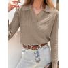 image:imageANRABESS Womens Cable Knit Sweaters Long Sleeve V Neck Sweater Tops Casual Pullover Polo Shirts 2025 Fall Fashion OutfitsBright Tan