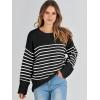 image:imageANRABESS Womens Oversized Sweaters 2025 Long Sleeve Fuzzy Knit Casual Chunky Pullover Sweater Fall Outfits ClothesBlack White Stripe