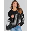image:imageANRABESS Womens Oversized Sweaters 2025 Long Sleeve Fuzzy Knit Casual Chunky Pullover Sweater Fall Outfits ClothesBlack White Stripe