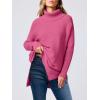 image:imageANRABESS Womens Oversized Turtleneck Batwing Sleeve Spilt Casual Loose Knit Tunic Pullover Sweater Tops 2025 Fall OutfitsHot Pink