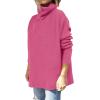 image:imageANRABESS Womens Oversized Turtleneck Batwing Sleeve Spilt Casual Loose Knit Tunic Pullover Sweater Tops 2025 Fall OutfitsHot Pink