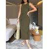 image:imageANRABESS Womens Summer Casual Sleeveless T Shirt Midi Dress Slim Fit Tie Waist Split Tank Long Dresses 2026 Vacation SundressArmy Green