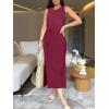 image:imageANRABESS Womens Summer Casual Sleeveless T Shirt Midi Dress Slim Fit Tie Waist Split Tank Long Dresses 2026 Vacation SundressBurgundy