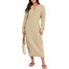 image:imageANRABESS Women Long Sleeve Button V Neck Oversized Casual Loose Fit Waffle Knit Fall Midi Sweater Dress 2025 Trendy OutfitsApricot