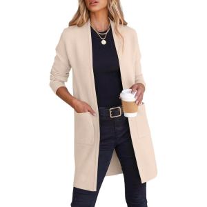 image:imageANRABESS Cardigan Sweater for Women Casual 2025 Fall Fashion Coat Long Sleeve Open Front Knit Coatigan OutwearBeige