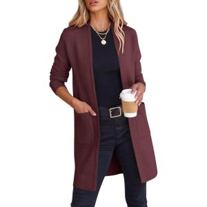 image:imageANRABESS Cardigan Sweater for Women Casual 2025 Fall Fashion Coat Long Sleeve Open Front Knit Coatigan OutwearBurgundy