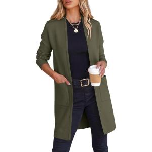 image:imageANRABESS Cardigan Sweater for Women Casual 2025 Fall Fashion Coat Long Sleeve Open Front Knit Coatigan OutwearDark Green