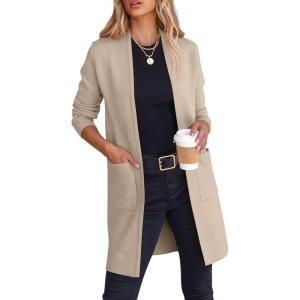 image:imageANRABESS Cardigan Sweater for Women Casual 2025 Fall Fashion Coat Long Sleeve Open Front Knit Coatigan OutwearLight Khaki