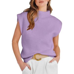image:imageANRABESS Womens Mock Neck Sleeveless Sweater Vest Casual Cap Sleeve Knit Pullover Tank Tops 2026 Fall ClothesPurple