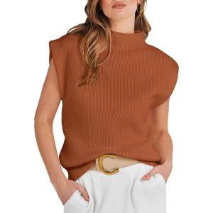 image:imageANRABESS Womens Mock Neck Sleeveless Sweater Vest Casual Cap Sleeve Knit Pullover Tank Tops 2026 Fall ClothesRust