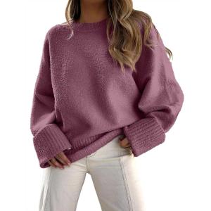 image:imageANRABESS Womens Oversized Sweaters 2025 Long Sleeve Fuzzy Knit Casual Chunky Pullover Sweater Fall Outfits ClothesFuchsia Mauve Pink