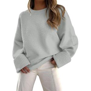 image:imageANRABESS Womens Oversized Sweaters 2025 Long Sleeve Fuzzy Knit Casual Chunky Pullover Sweater Fall Outfits ClothesLight Grey
