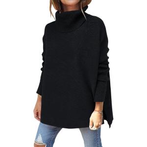 image:imageANRABESS Womens Oversized Turtleneck Batwing Sleeve Spilt Casual Loose Knit Tunic Pullover Sweater Tops 2025 Fall OutfitsBlack