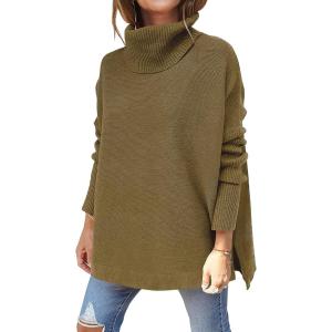 image:imageANRABESS Womens Oversized Turtleneck Batwing Sleeve Spilt Casual Loose Knit Tunic Pullover Sweater Tops 2025 Fall OutfitsCamel