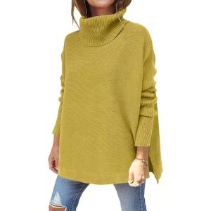 image:imageANRABESS Womens Oversized Turtleneck Batwing Sleeve Spilt Casual Loose Knit Tunic Pullover Sweater Tops 2025 Fall OutfitsGinger
