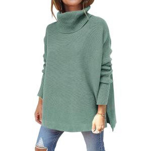 image:imageANRABESS Womens Oversized Turtleneck Batwing Sleeve Spilt Casual Loose Knit Tunic Pullover Sweater Tops 2025 Fall OutfitsGray Green