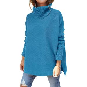 image:imageANRABESS Womens Oversized Turtleneck Batwing Sleeve Spilt Casual Loose Knit Tunic Pullover Sweater Tops 2025 Fall OutfitsLake