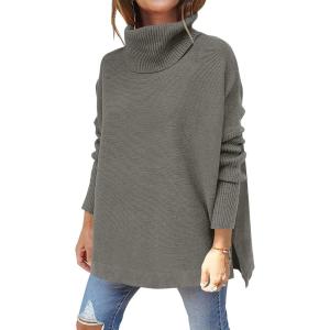 image:imageANRABESS Womens Oversized Turtleneck Batwing Sleeve Spilt Casual Loose Knit Tunic Pullover Sweater Tops 2025 Fall OutfitsOlive