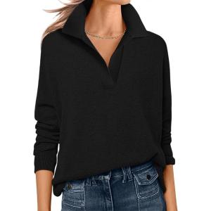 image:imageANRABESS Womens Polo V Neck Long Sleeve Sweaters Lightweight Dressy Casual Business Basic Knit Pullover Top 2026 Fall OutfitsBlack