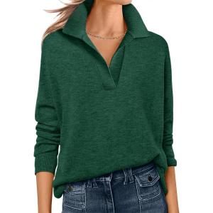 image:imageANRABESS Womens Polo V Neck Long Sleeve Sweaters Lightweight Dressy Casual Business Basic Knit Pullover Top 2026 Fall OutfitsForest Green