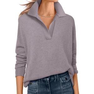 image:imageANRABESS Womens Polo V Neck Long Sleeve Sweaters Lightweight Dressy Casual Business Basic Knit Pullover Top 2026 Fall OutfitsNutmeg