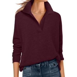 image:imageANRABESS Womens Polo V Neck Long Sleeve Sweaters Lightweight Dressy Casual Business Basic Knit Pullover Top 2026 Fall OutfitsRed