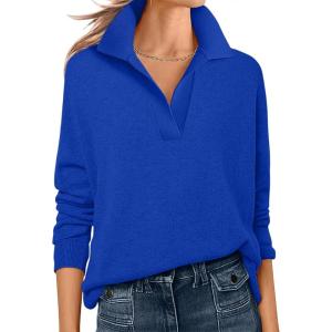 image:imageANRABESS Womens Polo V Neck Long Sleeve Sweaters Lightweight Dressy Casual Business Basic Knit Pullover Top 2026 Fall OutfitsRoyal Blue