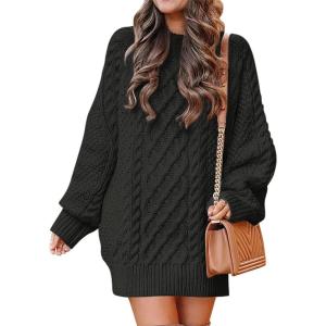 image:imageANRABESS Womens Sweater Dress Oversized Cable Knit Chunky Long Sleeve Short Dresses 2025 Fall Outfits Vacation Winter ClothesBlack