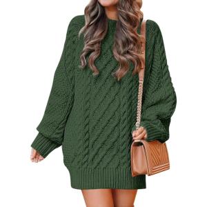 image:imageANRABESS Womens Sweater Dress Oversized Cable Knit Chunky Long Sleeve Short Dresses 2025 Fall Outfits Vacation Winter ClothesDeep Green