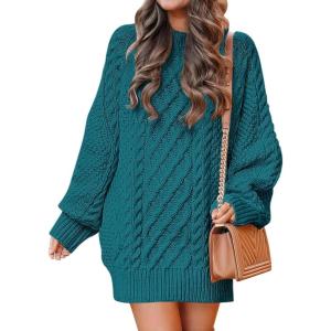 image:imageANRABESS Womens Sweater Dress Oversized Cable Knit Chunky Long Sleeve Short Dresses 2025 Fall Outfits Vacation Winter ClothesOpal