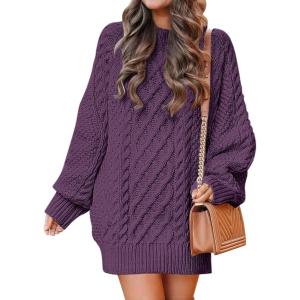 image:imageANRABESS Womens Sweater Dress Oversized Cable Knit Chunky Long Sleeve Short Dresses 2025 Fall Outfits Vacation Winter ClothesPurple