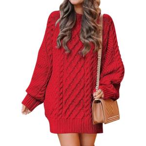 image:imageANRABESS Womens Sweater Dress Oversized Cable Knit Chunky Long Sleeve Short Dresses 2025 Fall Outfits Vacation Winter ClothesRed
