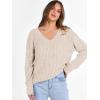 image:imageANRABESS Long Sleeve Shirts for Women V Neck Casual Fall Tops Loose Fit Lightweight Sweaters Tunic Fashion 2025 ClothesBeige