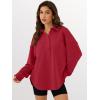image:imageANRABESS Sweatshirt for Women Oversized Casual Long Sleeve Side Slit Button Lapel Polo Pullover Tunic Tops 2025 Fall OutfitsRed