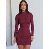 image:imageANRABESS Women Long Sleeve Mock Neck Bodycon Mini Dress 2025 Fall Ribbed Slim Fit Pencil Cocktail Club Night DressesDark Red