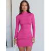 image:imageANRABESS Women Long Sleeve Mock Neck Bodycon Mini Dress 2025 Fall Ribbed Slim Fit Pencil Cocktail Club Night DressesHot Pink
