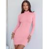 image:imageANRABESS Women Long Sleeve Mock Neck Bodycon Mini Dress 2025 Fall Ribbed Slim Fit Pencil Cocktail Club Night DressesPink