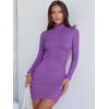 image:imageANRABESS Women Long Sleeve Mock Neck Bodycon Mini Dress 2025 Fall Ribbed Slim Fit Pencil Cocktail Club Night DressesPurple