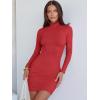 image:imageANRABESS Women Long Sleeve Mock Neck Bodycon Mini Dress 2025 Fall Ribbed Slim Fit Pencil Cocktail Club Night DressesRed