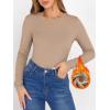 image:imageANRABESS Women Long Sleeve Thermal Shirt Fleece Tops 2026 Fall Winter Crew Neck Casual Base Layer TShirts Warm UndershirtsTan