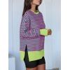 image:imageANRABESS Women Oversized Sweatshirts Thumbhole Long Sleeve Hoodies Shirts 2025 Fall Side Slit Pullover Top Teen Y2k OutfitsPink Green Striped