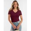 image:imageANRABESS Women Short Sleeve V Neck Lace Shirts Ribbed Knit Fitted Basic Tee Top 2026 Summer Casual TShirts Going Out OutfitsDeep Red