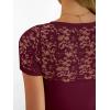 image:imageANRABESS Women Short Sleeve V Neck Lace Shirts Ribbed Knit Fitted Basic Tee Top 2026 Summer Casual TShirts Going Out OutfitsDeep Red