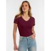image:imageANRABESS Women Short Sleeve V Neck Lace Shirts Ribbed Knit Fitted Basic Tee Top 2026 Summer Casual TShirts Going Out OutfitsDeep Red