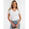 image:imageANRABESS Women Short Sleeve V Neck Lace Shirts Ribbed Knit Fitted Basic Tee Top 2026 Summer Casual TShirts Going Out OutfitsWhite
