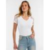 image:imageANRABESS Women Short Sleeve V Neck Lace Shirts Ribbed Knit Fitted Basic Tee Top 2026 Summer Casual TShirts Going Out OutfitsWhite